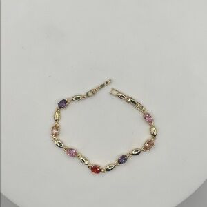 01. 18k Gold Plated over Brass Multicolor Gemstone Bracelet 6 1/2” - 7 1/2”